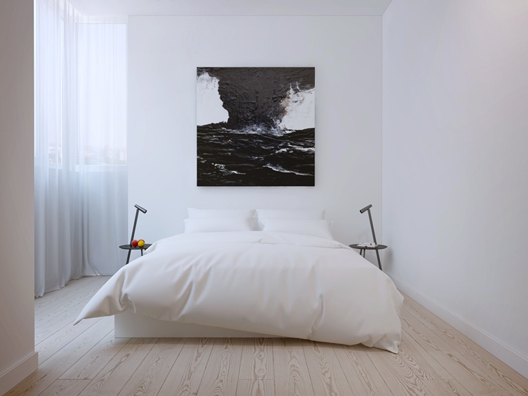camera da letto stile minimalista pavimento laminato