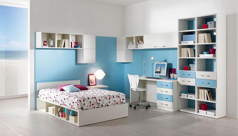 camera ragazzo-parete-azzurra-mobili-moderni