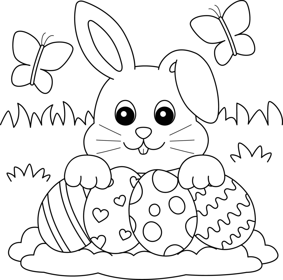 disegni per bambini da colorare coniglietto con uova pasquali