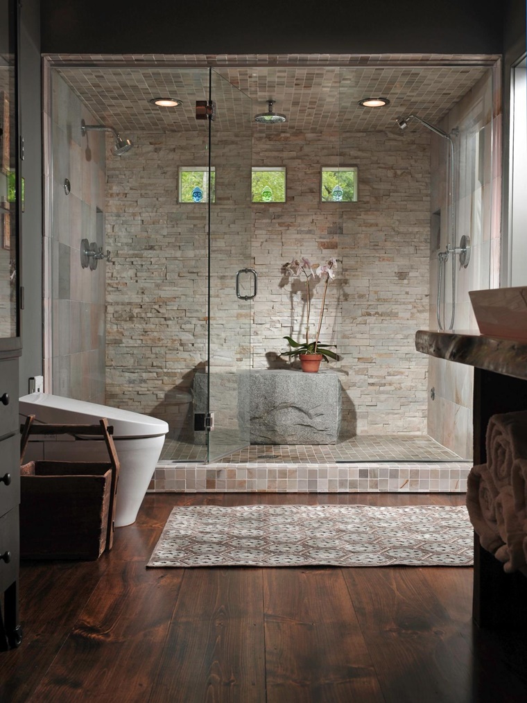 Idee bagno moderno con inserti in legno e pietra - Archzine.it