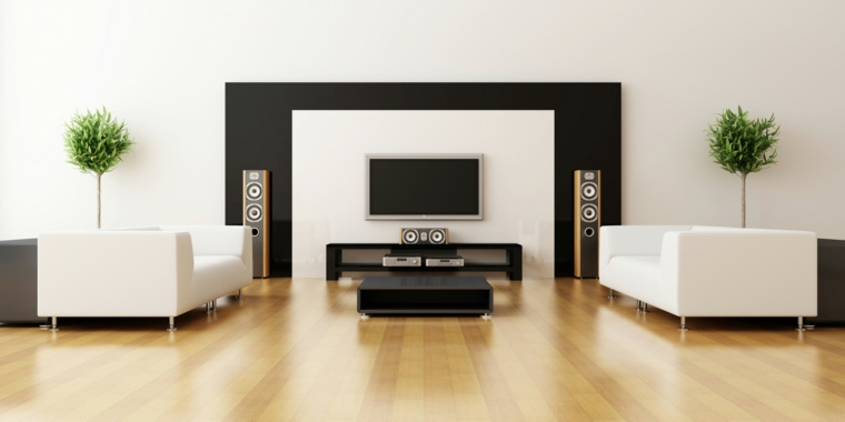 forme geometriche divani bianchi muro decorativo nero