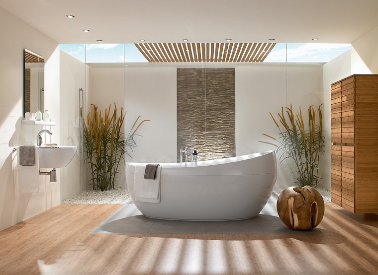 Idee bagno moderno con inserti in legno e pietra archzine.it Bagno con parquet
