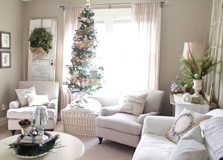 addobbi natalizi shabby chic idea decorativa soggiorno