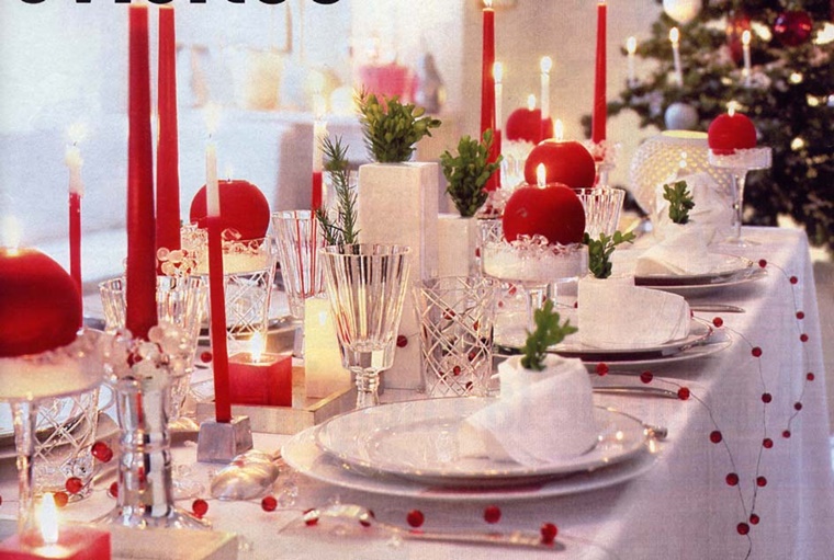 addobbi natalizi tavola bianco rosso