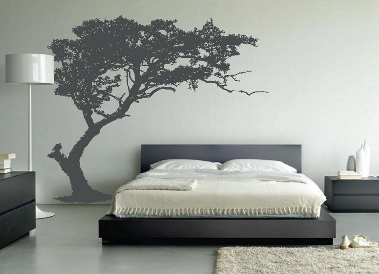 camera da letto grigia stile minimalista