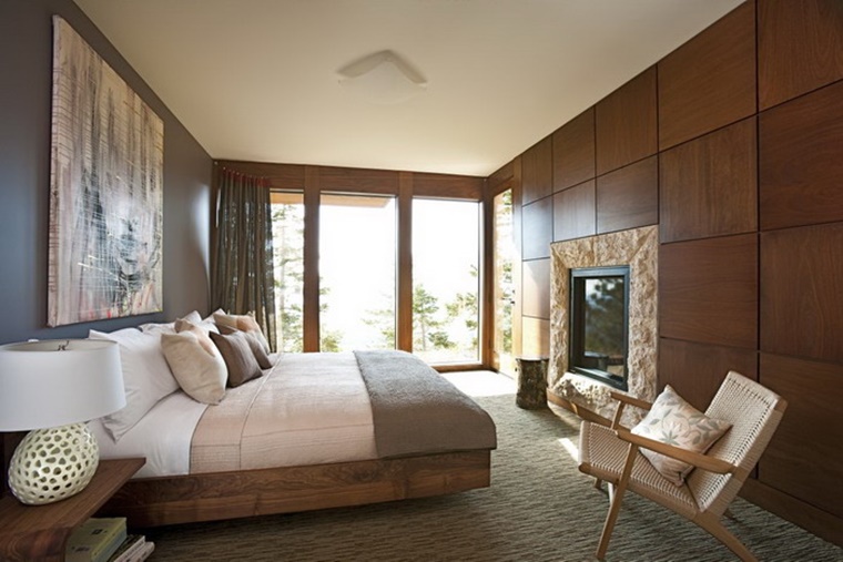 camera letto parete legno contesto moderno