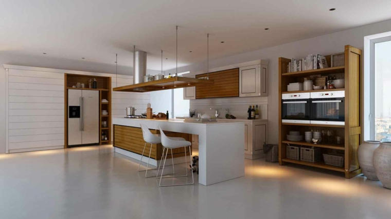 cucina bianca elementi legno faretti led