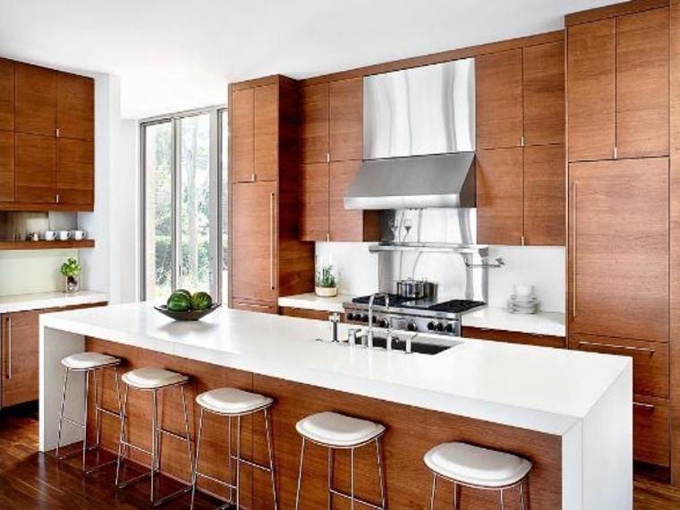 cucina moderna legno elementi bianco