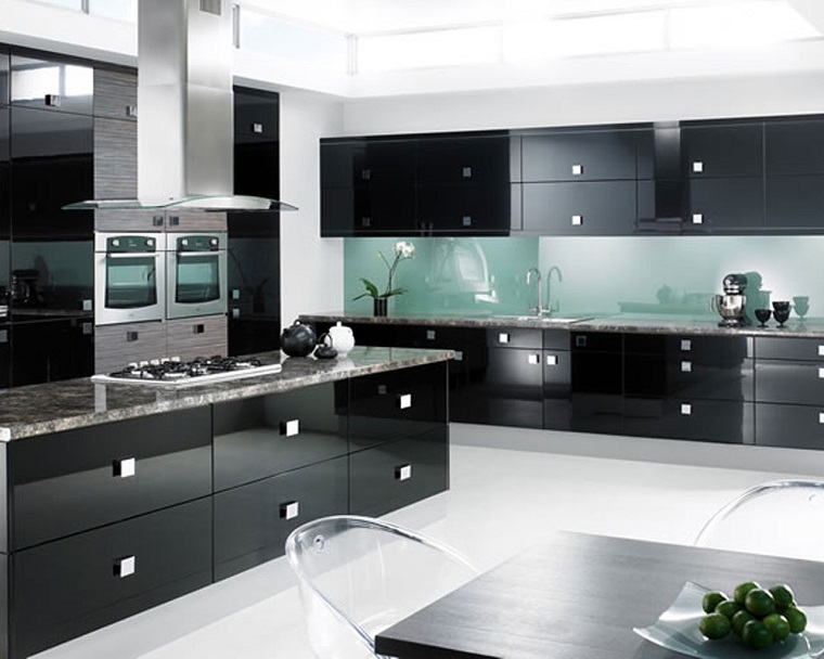 cucina nera stile moderno top marmo