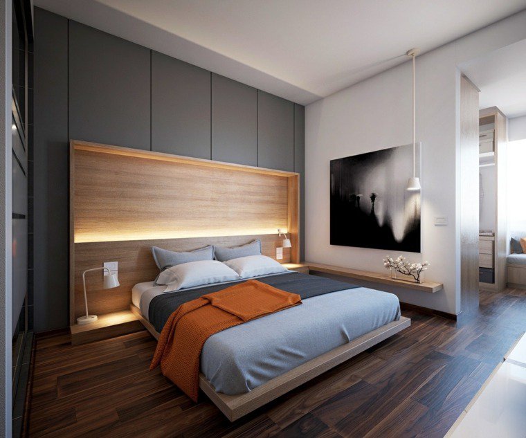 illuminazione camera da letto luci integrati parete legno