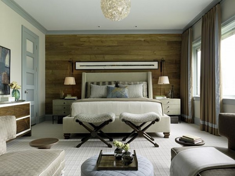 interior design camera letto parete legno