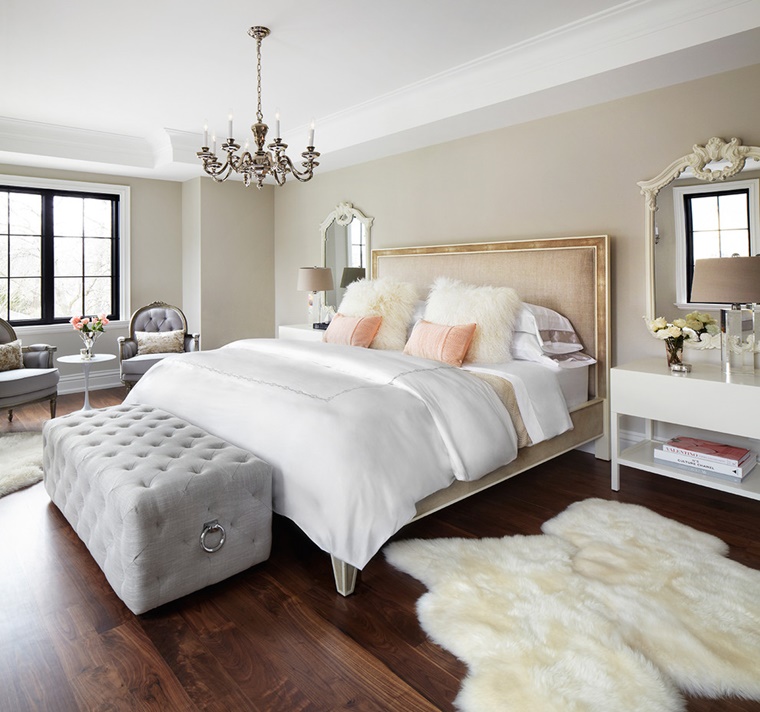 interior design mobili colore grigio letto elegante