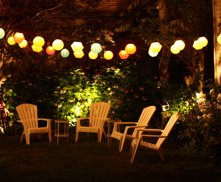 mobili da giardino legno lanterne carta