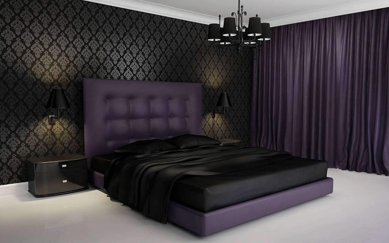 mobili moderni camera letto nero viola