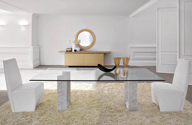 sala da pranzo moderna mobili vetro stile minimalista