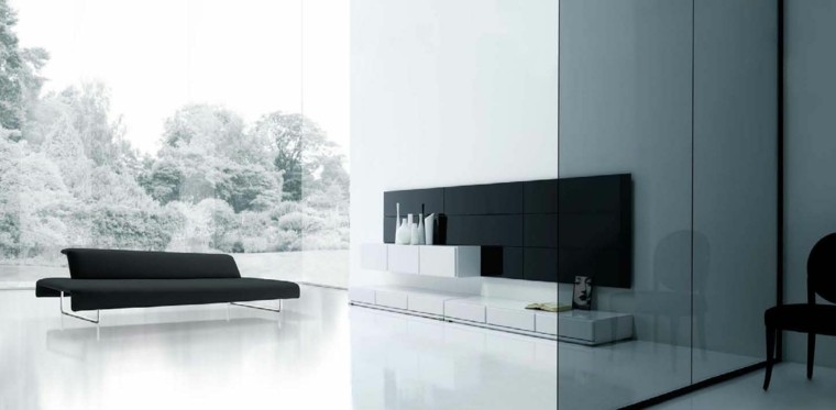 salotti moderni minimalista pensili ante scomparsa divano nero