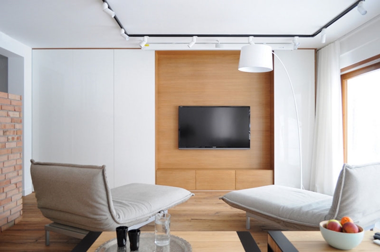 arredare soggiorno parete porta tv legno