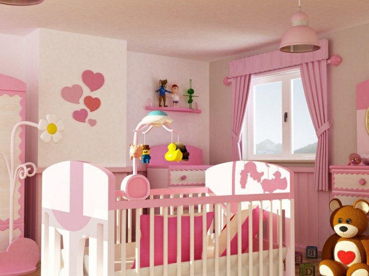 cameretta neonati colore rosa cuori dipinti parete