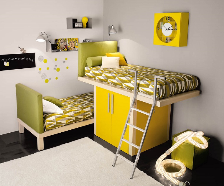 camerette piccole design moderno colore giallo verde