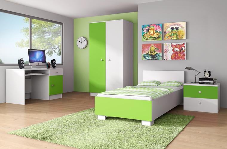 idee arredamento cameretta letto singolo bianco verde