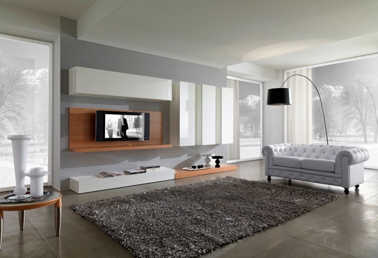 mobili soggiorno stile moderno tappeto pelo lungo