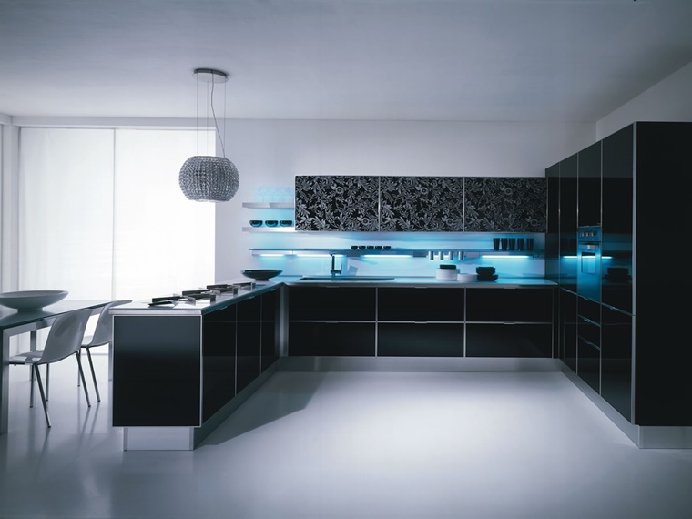 paraschizzi cucina illuminato blu design moderno