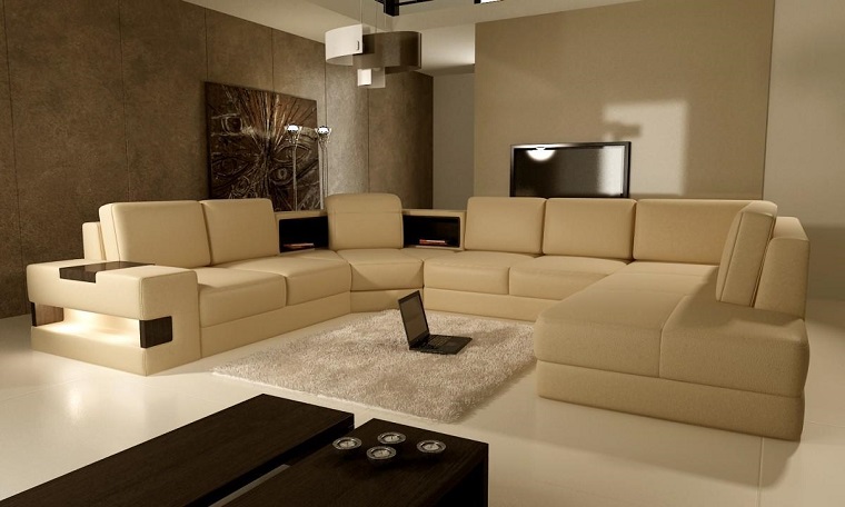 parete soggiorno marrone divano color crema