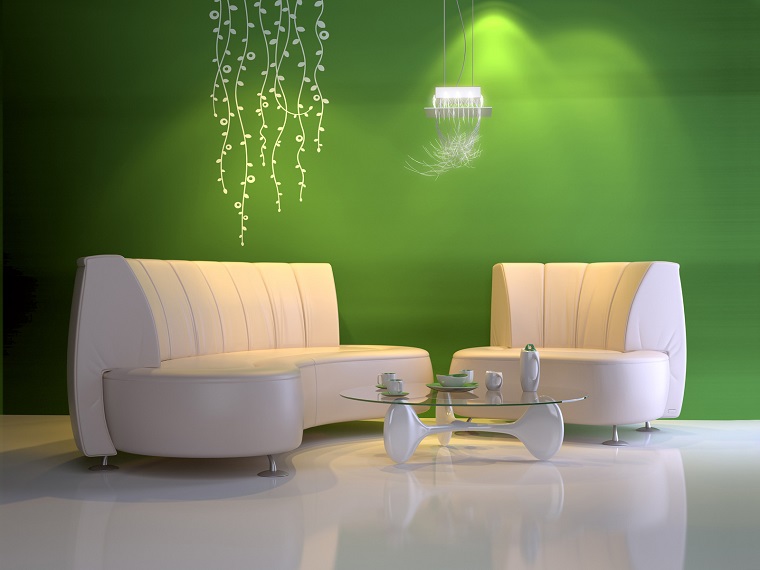 parete soggiorno proposta verde stile moderno