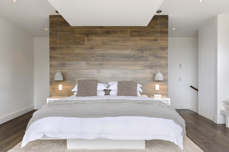 pareti camera da letto accento legno