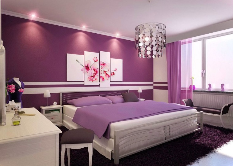 pareti colorate viola arredo camera letto stile classico