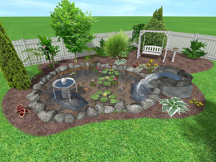 progettazione giardino tridimensionale laghetto fontana