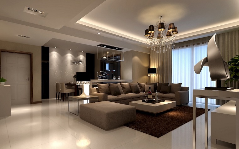 salotto moderno tonalita beige lampadario elegante