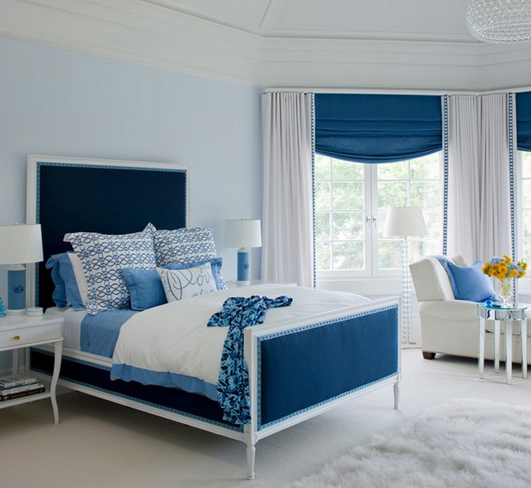 tende camera da letto idea bianco blu