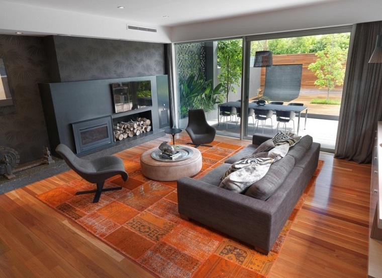 arredamento soggiorno design moderno pavimento legno