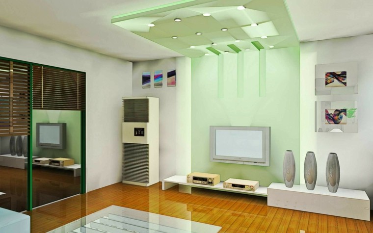 arredamento soggiorno moderno accenti colore verde