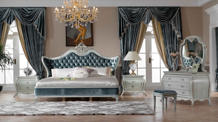 arredare la camera da letto classica divano imbottito comodini specchiera pouf