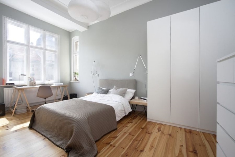 arredare la camera da letto stile minimal pavimento laminato effetto legno