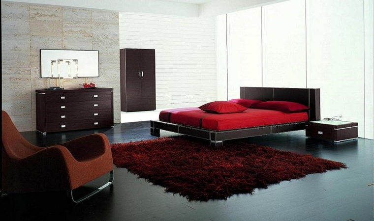 camera da letto lussuosa tappeto peloso rosso