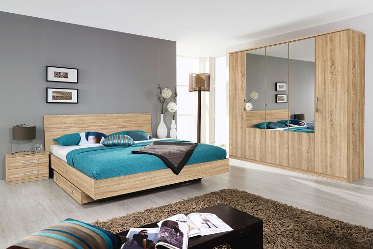 camera da letto mobili legno parete principale colore grigio