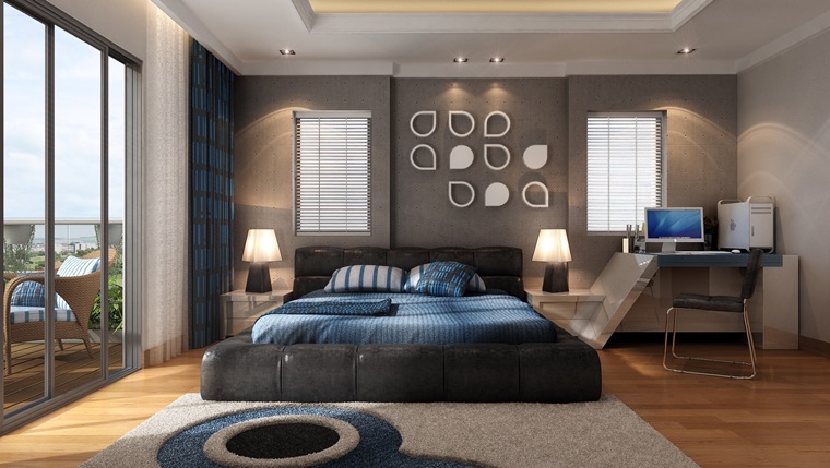camere da letto moderne idea accenti colore blu