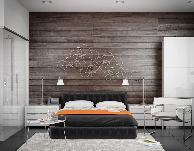 camere da letto moderne idea pannello legno decorazioni