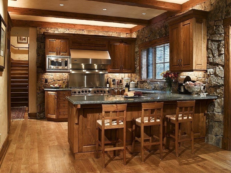 mobili cucina design rustico parete pietra
