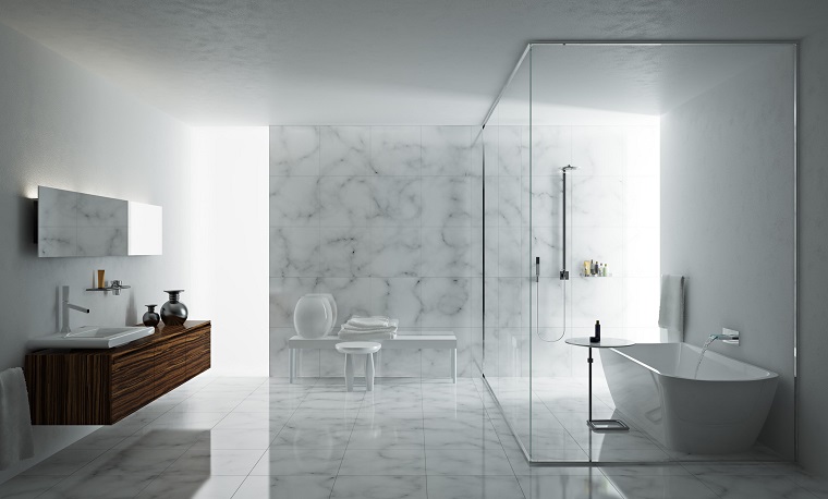 arredamento minimal bagno pavimento pareti marmo