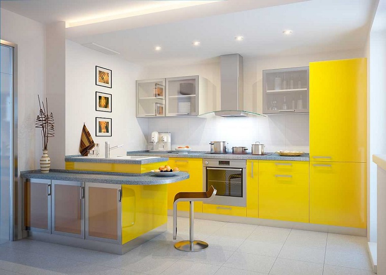 colori pareti cucina bianca mobili gialli