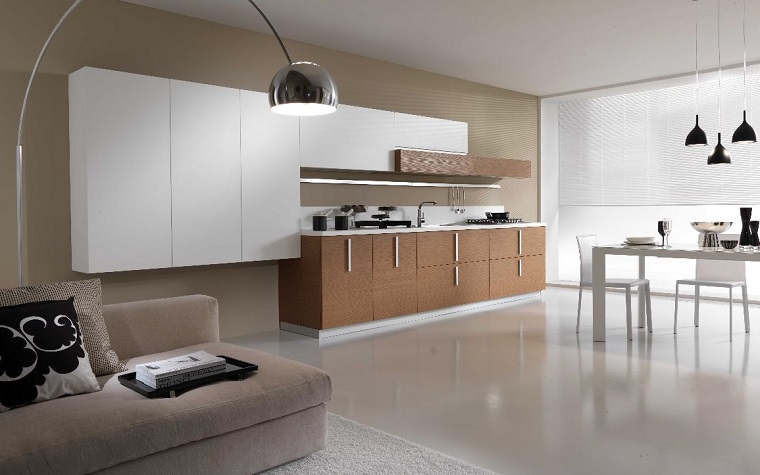 minimal design idea cucina mobili bianchi marroni