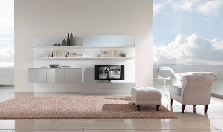 mobili bianchi soggiorno arredato stile minimal