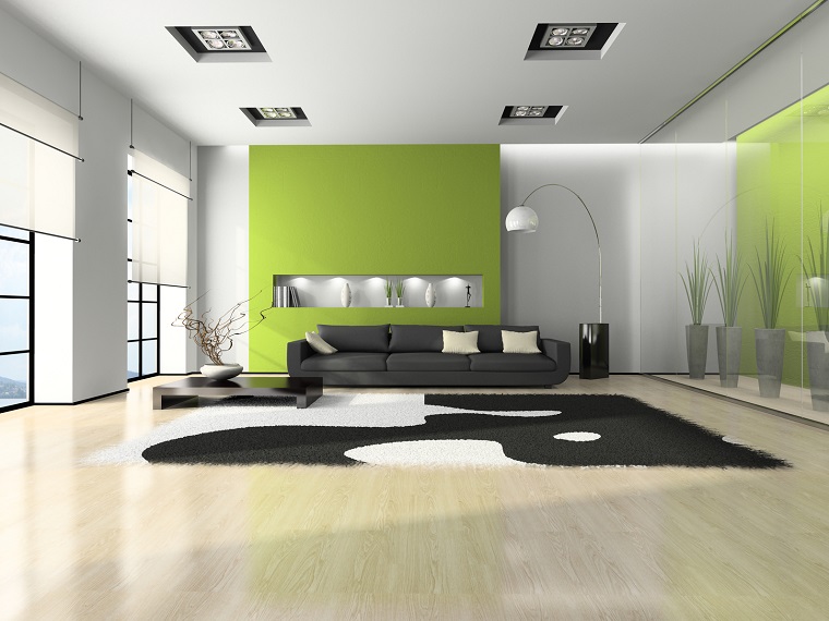 pitturare casa idea living grigio verde acido
