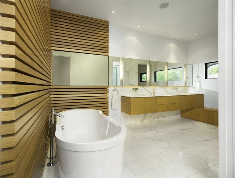specchi per bagno parete legno pavimento ceramica