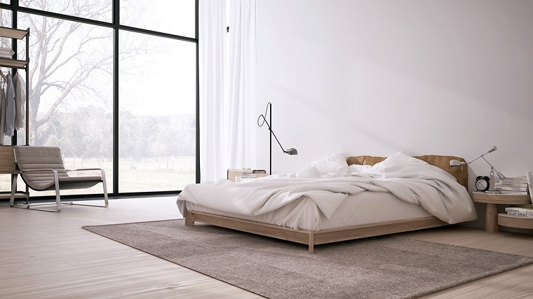 stile minimal camera letto legno naturale