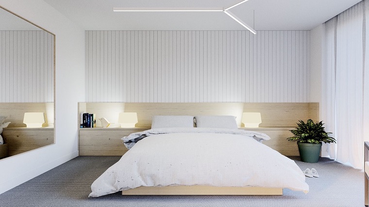 stile minimal camera letto testata legno